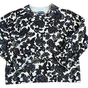 Democracy Black White Lavender Blue Floral Patterned Sweater NWOT Ruffled Cuff